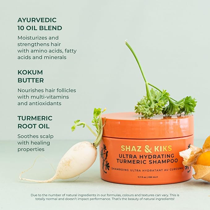 SHAZ & KIKS Ultra Hydrating Turmeric Shampoo | Sulfate-Free Shampoo for Dry, Itchy, Flaky Scalp | Deliver Deep Hydration with Turmeric & Kokum Butter-BubblyBeeBaby