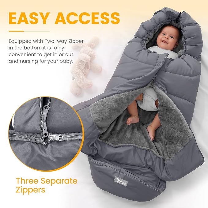 Orzbow Warm Bunting Bag Universal,Stroller Sleeping Bag Cold Weather,Waterproof Toddler Footmuff (Grey, Large)-BubblyBeeBaby