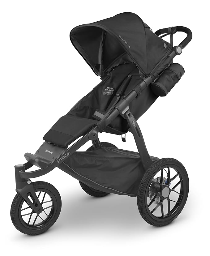 UPPAbaby Ridge Jogging Stroller/Durable Performance Jogger with Never-Flat Tires/Built for Walking, Running, Hiking/Water Bottle Holder and Basket Cover Included/Jake (Charcoal/Carbon Frame)-BubblyBeeBaby