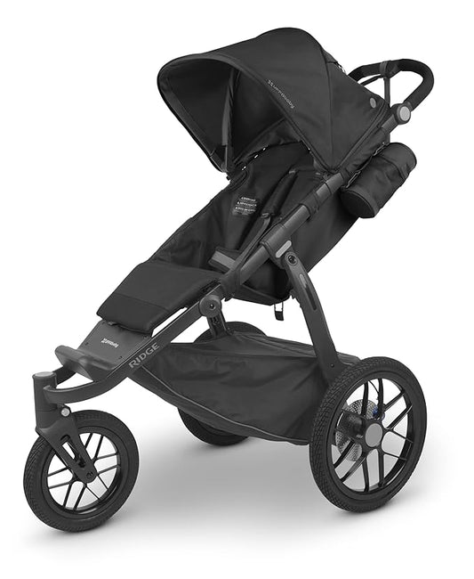 UPPAbaby Ridge Jogging Stroller/Durable Performance Jogger with Never-Flat Tires/Built for Walking, Running, Hiking/Water Bottle Holder and Basket Cover Included/Jake (Charcoal/Carbon Frame)-BubblyBeeBaby