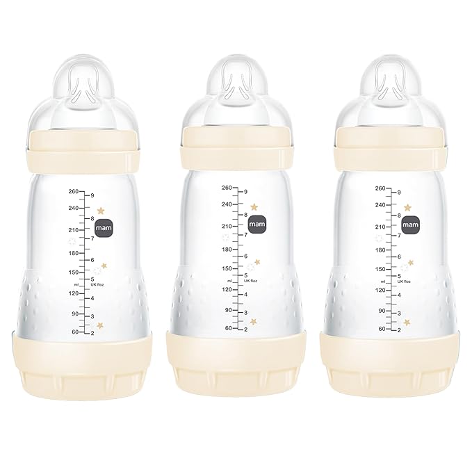 MAM 9oz Easy Start Anti-Colic Baby Bottles, Medium Flow, Breastfeeding-Like Silicone Nipple, Reduces Colic, Gas, & Reflux, Easy-to-Clean, BPA-Free, Baby Bottles for Newborns, 2+ Months-BubblyBeeBaby