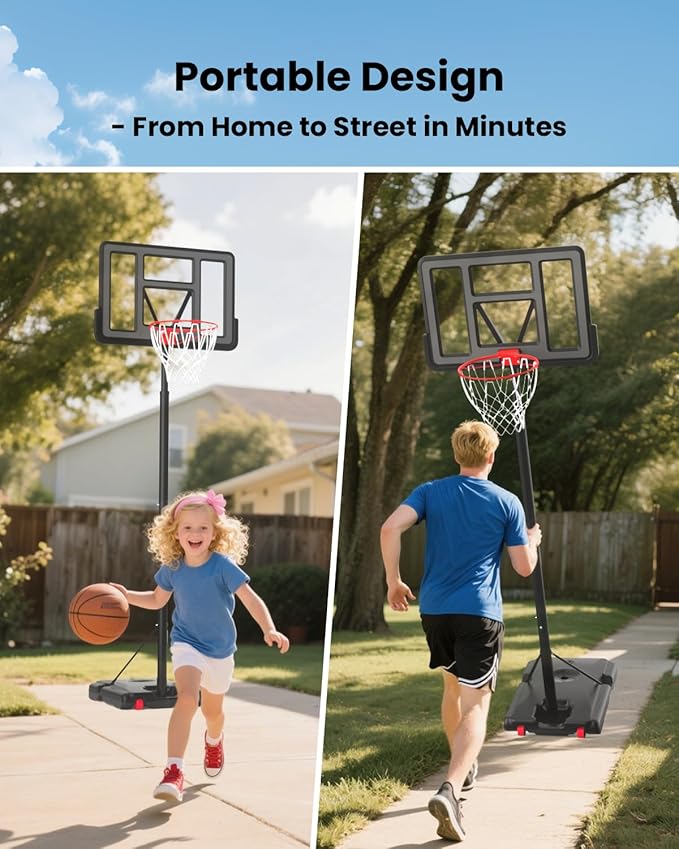 IGL Portable Basketball Hoop, 5.6-10FT Adjustable Basketball Goal System, 44 Inch Outdoor Basketball Hoop & Goals for Kids, Youth, and Adults in The Backyard, Driveway with PC Backboard-BubblyBeeBaby