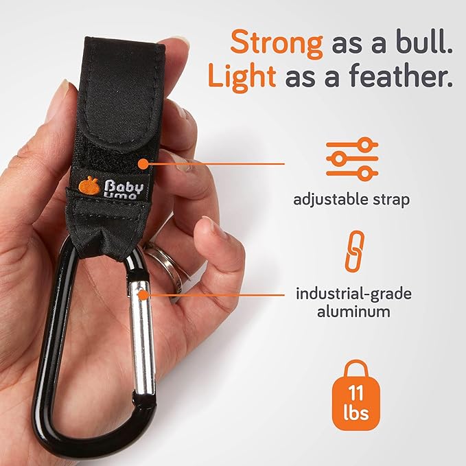 Baby Uma Stroller Hooks for Bags (2 Pack) - Universal Stroller Clips and Hooks, Non-Slip with One-Hand Opening, 11 lb Weight Capacity, Baby Travel Essential-BubblyBeeBaby