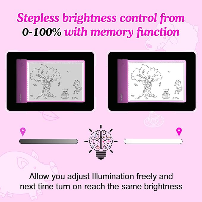 IMAGE Light Up Tracing Pad Pink Drawing Tablet Coloring Board for Kids Children to for Girls Boy (Includes 10 Traceable Sheets and Two Clips)-BubblyBeeBaby