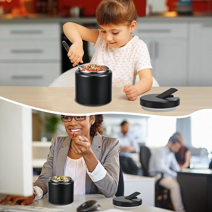 26oz Kids Thermos for Hot Food, Insulated Vacuum Food Jar with Buckle Lid, Stainless Steel Wide Mouth Leak Proof Insulated Lunch Container for School Picnic Travel, Black-BubblyBeeBaby