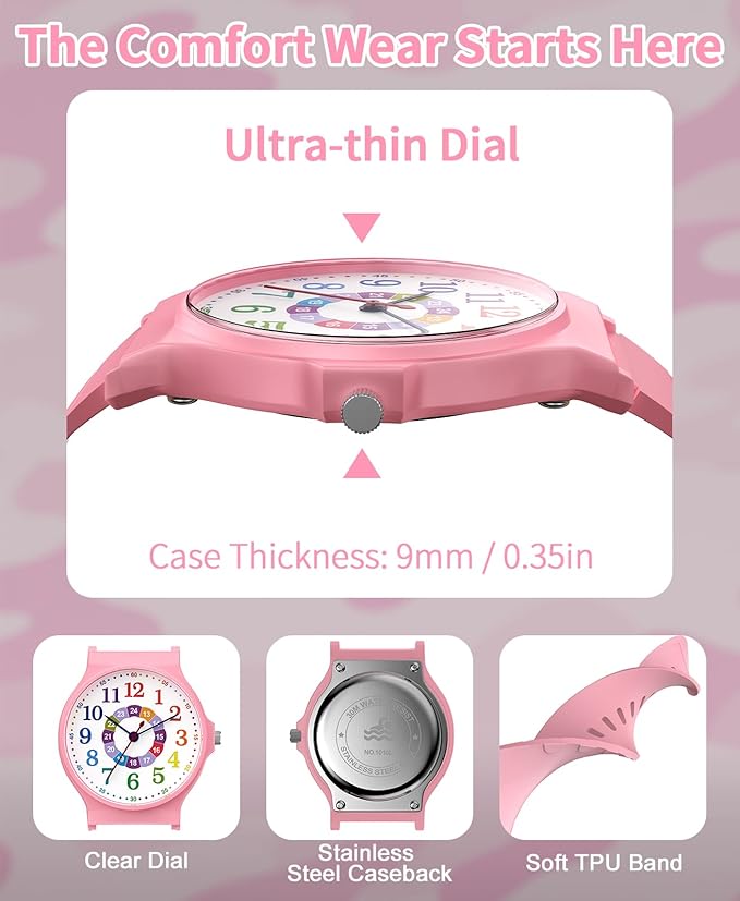 Kids Analog Watch Boys Girls, 30M Waterproof, Sports Watch for Boys, Easy to Read Children's Thin Dial Wrist Watches with Soft Band, for Ages 5-15 Kids Great Birthday Gifts Christmas Day-BubblyBeeBaby