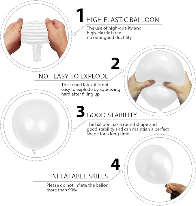 140pcs Balloon Arch Kit, White Balloons of Different Sizes Pack of 18 12 10 5 Inch Party Balloon Kit for Birthday Party or Balloon Arch as Graduation Wedding Baby Shower Anniversary Party Decorations-BubblyBeeBaby