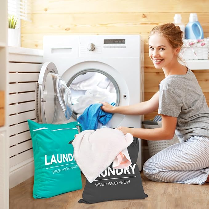 2 Pcs Large Travel Laundry Bag Waterproof Wet Dry Bag Washable Dirty Clothes Bag for Gym Clothes Laundry Wet Clothes Swimming Yoga-BubblyBeeBaby