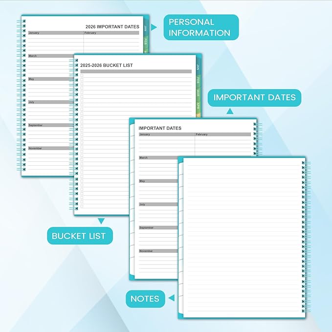 2026 Monthly Planner - JUL 2025 - DEC 2026, Academic Planner 2026, 18 Monthly Calendar with Colorful Tabs, Waterproof Cover (Blue, 8" x10", Notes)-BubblyBeeBaby