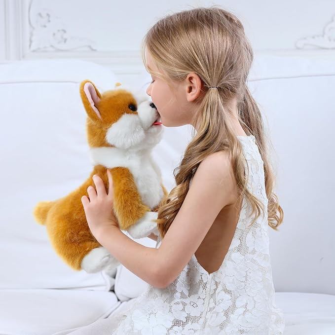 Interactive Plush Corgi Dog, Companion Robot Dog Pets,Handmade Weighted Stuffed Animals,Electronic Walking Toy with Barking,Tail Wagging,Talking,-BubblyBeeBaby