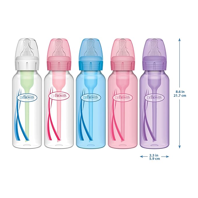 Dr. Brown's Natural Flow Anti-Colic Options+ Narrow Baby Bottle, 8 oz/250 mL, with Level 1 Slow Flow Nipples, 0m+, 4 Pack-BubblyBeeBaby