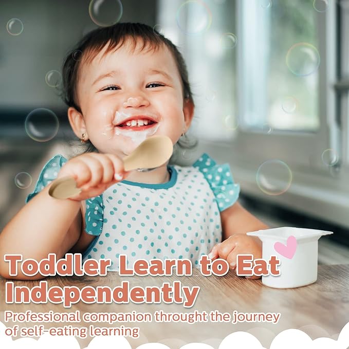 10 Pieces Baby Led Weaning Spoons and Forks Set Infant Silicone Spoon First Self Feed Baby training Utensils for Toddler First Stage Feeding Supplies for Kids Over 6 Months, 5 Pairs (Classic Colors)-BubblyBeeBaby