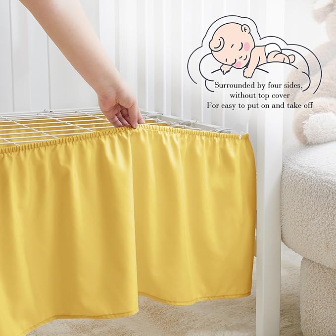 Horbaunal 2 Pack Set Crib Skirt & Crib Bed Sheet, Yellow Crib Bed Skirt 28" x 52" with 14" Drop Dust Ruffle, Soft Microfiber Toddler Bedskirt Nursery Bedding Skirt for Baby Girls and Boys-BubblyBeeBaby