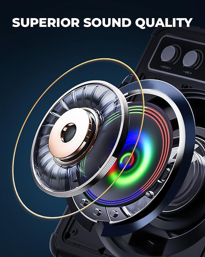 Karaoke Machine, Portable Bluetooth Karaoke Speaker with 2 Wireless Microphones, PA System for Adults Kids with LED Lights, Supports FM/AUX/USB/TF for Home Party-BubblyBeeBaby