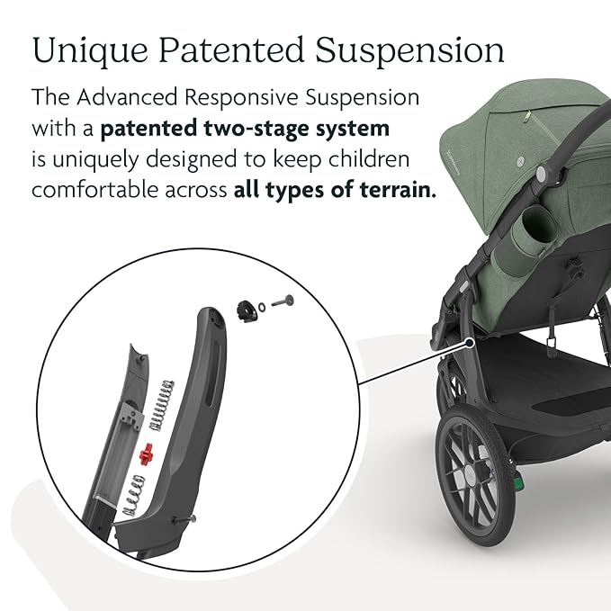 UPPAbaby Ridge Jogging Stroller/Durable Performance Jogger with Never-Flat Tires/Built for Walking, Running, Hiking/Water Bottle Holder & Basket Cover Included/Gwen (Green Mélange/Carbon Frame)-BubblyBeeBaby