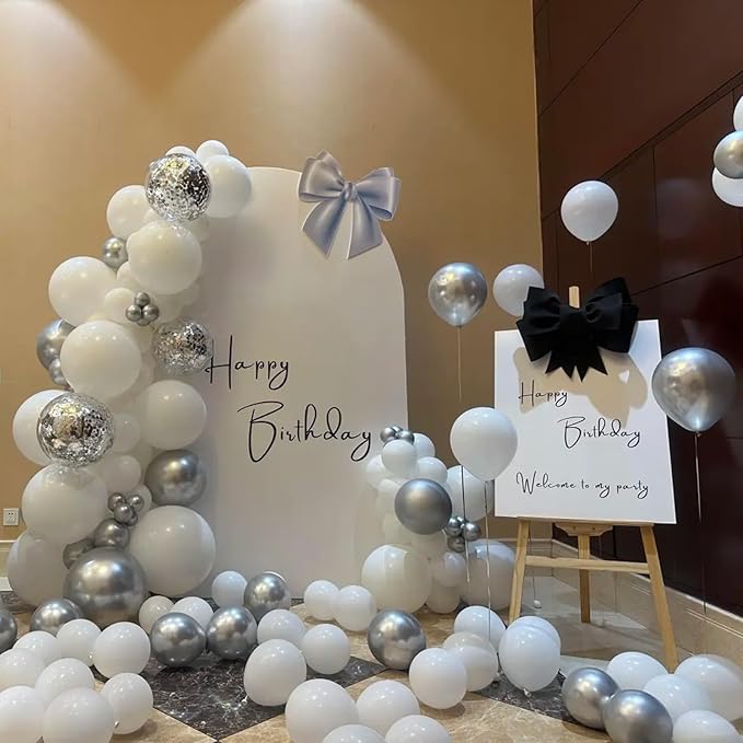 140pcs Metallic Silver Round Balloons Different Sizes 18 12 10 5 Inch Latex Balloons for Arch Decoration Party Balloon Kit for Graduation Birthday Party Wedding Balloon Baby Shower Decoration-BubblyBeeBaby