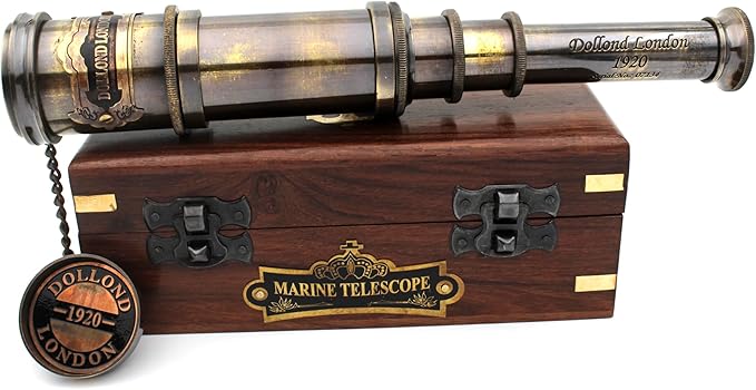14 Inch Vintage Nautical Brass Telescope with Wood Box – Handheld Spyglass for Marine, Pirate, and Captain Use-BubblyBeeBaby