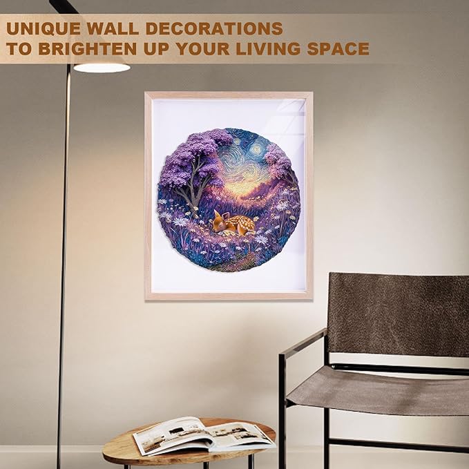 Jigfoxy Wooden Puzzles for Adults, Starry Night Fawn Wood Puzzles Adult, Unique Animal Shape Wooden Jigsaw Puzzles for Adults, Birthday Gifts for Puzzle Lovers, Family, Friend (S-8.5 * 8.5in-100pcs)-BubblyBeeBaby