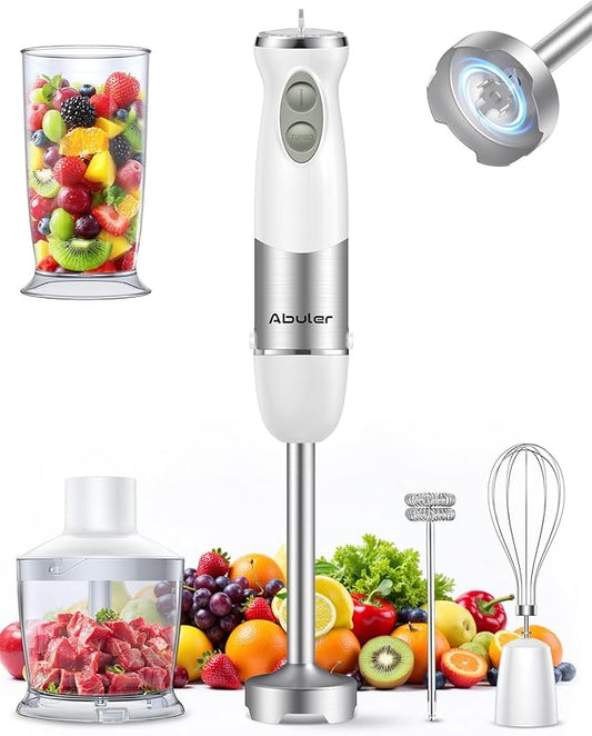 Immersion Blender Handheld 1000W 5 in 1 Corded Stick Hand Blender Kitchen with 12 Speed, BPA-Free, Mixing Beaker, Chopper, Whisk, Milk Frother, Perfect Emulsifier for Soup, Baby Food, Sauce, Puree-BubblyBeeBaby