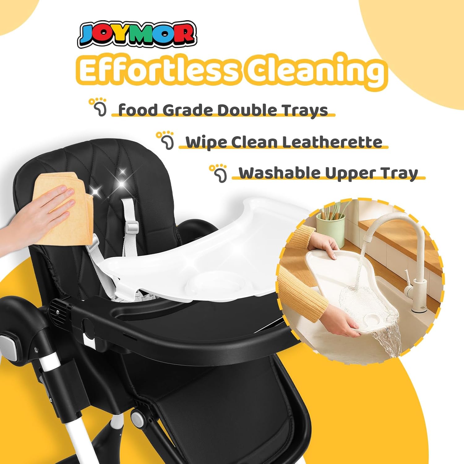 JOYMOR Foldable Baby High Chair, 4 in 1 Convertible Highchair for Eating, Height Adjustble and Multiple Recline, Compact Foldable Design for Easy Storage (Black)