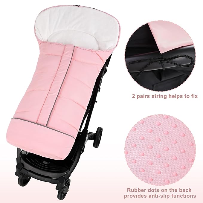 Yoofoss Stroller Cover for Winter, Toddler Stroller Footmuff Universal for Most Stroller, Water Resistant Warm Coral Baby Stroller Bunting Sleeping Bag Pink-BubblyBeeBaby
