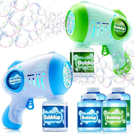 JOYIN 2 Kids Bubble Guns with 4 Bottles Solution, Automatic Bubble Machine Gun with 8 Holes for Kids, Adults, Summer Toys, Easter Basket Stuffers, Birthday Gift, Party Favors-BubblyBeeBaby