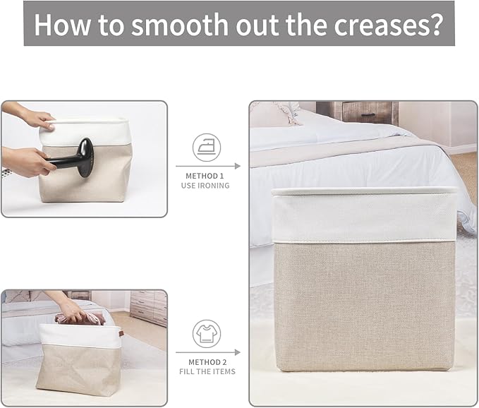 13x13 Cube Storage Bins, Collapsible Fabric Storage Box, 4 Pack Closet Baskets with Handles for Organizing, Shelf, Toys, Clothes, Home, Office, Nursery (Beige&White)-BubblyBeeBaby