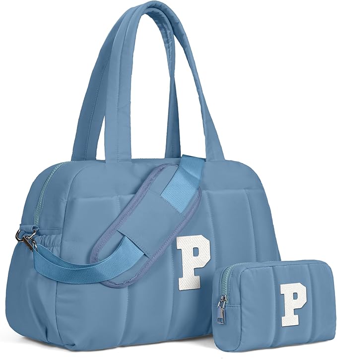 Initial Duffle Bag, Yoga Bags for Women，Overnight Bag with Wet Pocket，Lightweight Work Bags Personalized Gym Tote with Makeup Pouch-Daughter Gift from Grandma-BubblyBeeBaby