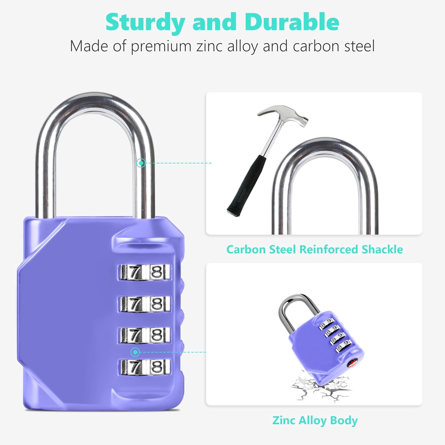 CL11VP Combination Lock, 4 Digit Outdoor Combination Padlock Set Your own Combination for Gym Locker Lock, School, Gates, Doors, Toolbox, Hasps and Storage (Very Peri *1)