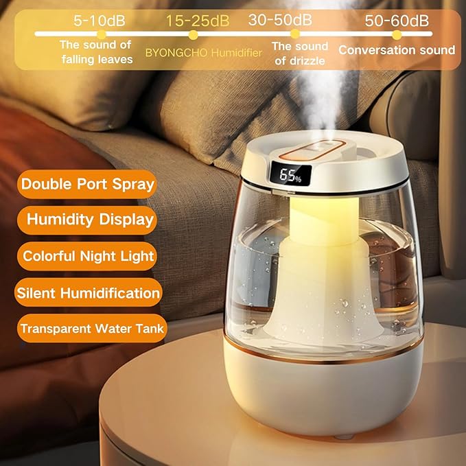 Humidifier for Bedroom, 3L Cool Mist Humidifiers with 25dB Quiet Air Humidifier with Night Light Waterless Auto Shut-Off for Home Baby Office Travel-BubblyBeeBaby