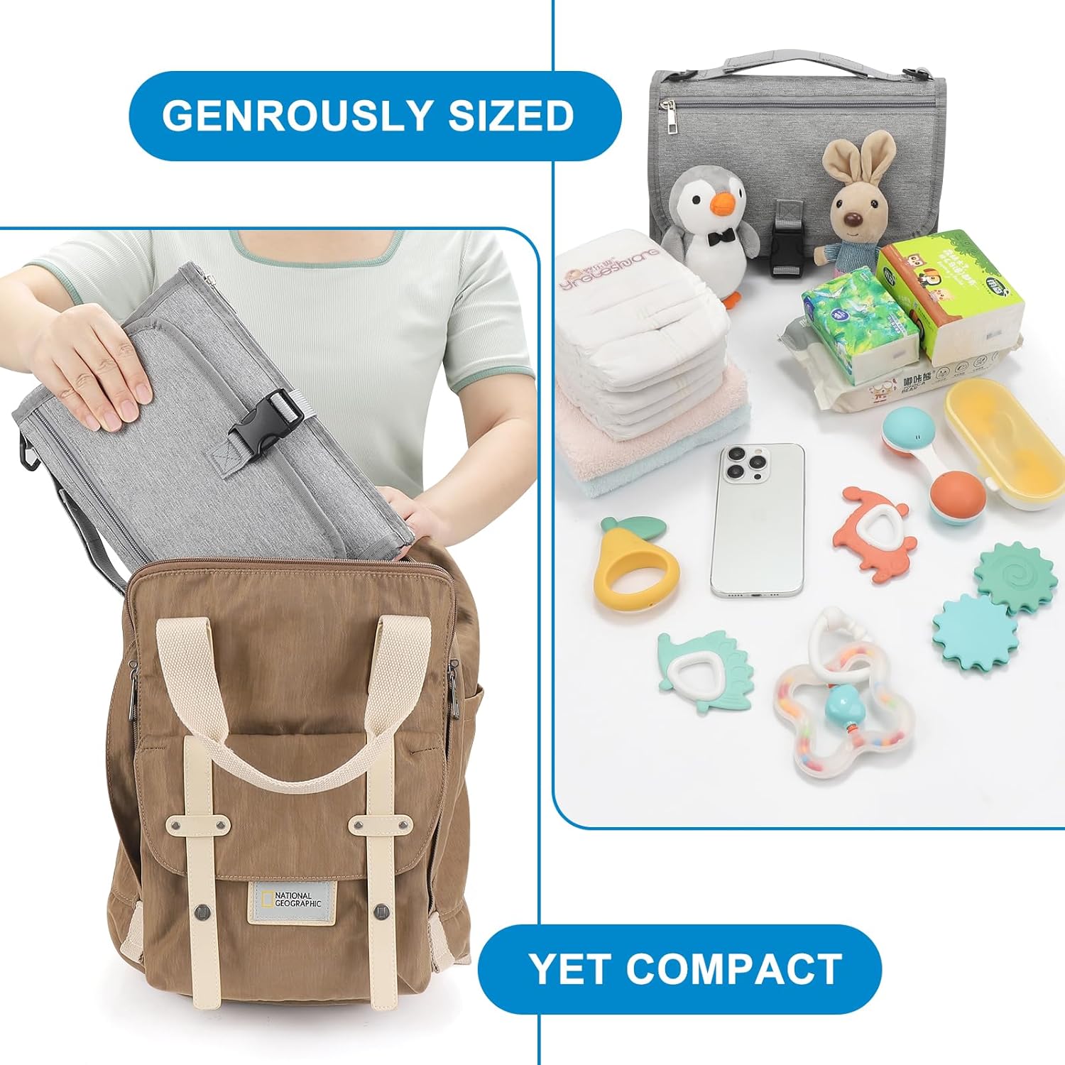 Accmor Portable Diaper Changing Pad, Waterproof Travel Baby Changing Mat, Newborn Essentials Baby Shower Gifts, Grey