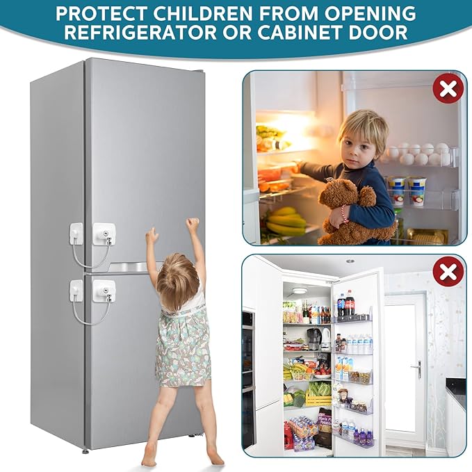 12 Pack Refrigerator Lock with 12 Keys Fridge Locks Combination Adhesive Child Safety Cabinet Freezer Door Lock Adult File Drawer Kitchen Appliance Furniture Closet(White)-BubblyBeeBaby