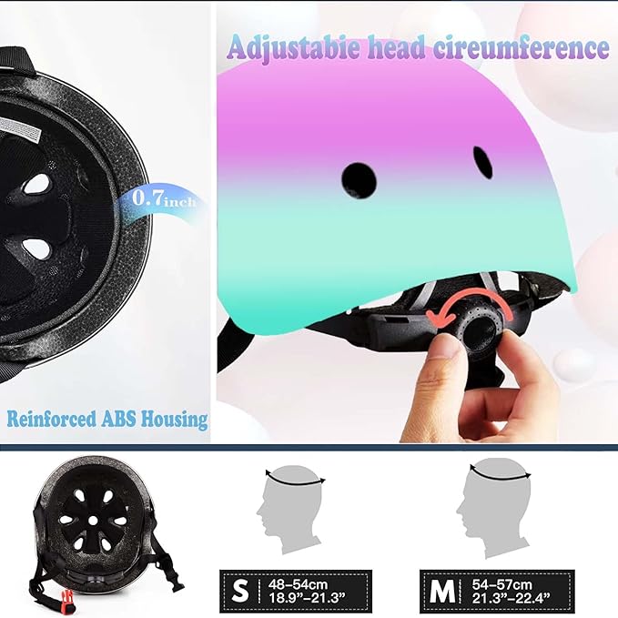 Kids Bike Helmet Set Adjustable for Children, Boys, Girls and Teenagers Aged 3-8 Years Includes Elbow, Knee, Wrist Guards Children's Helmet Protection Set for Bikes SkateboardsRollerskates-BubblyBeeBaby