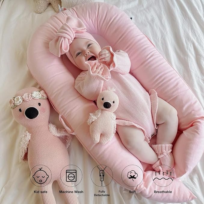Infant Lounger, Baby Nest Cover for Baby Girls & Boys, Newborn Essentials for Baby 0-18+ Months, 100% Cotton Breathable (Mistyrose, Corduroy)-BubblyBeeBaby