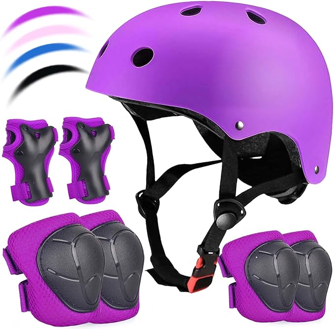 Kids Bike Helmet Set Adjustable for Children, Boys, Girls and Teenagers Aged 3-8 Years Includes Elbow, Knee, Wrist Guards Children's Helmet Protection Set for Bikes SkateboardsRollerskates-BubblyBeeBaby