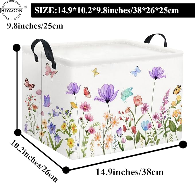 HIYAGON Rectangular Baby Girl Basket Kids Baby Storage Basket Toy Storage Bin Organizer Box Room Decor(Purple Flower)-BubblyBeeBaby