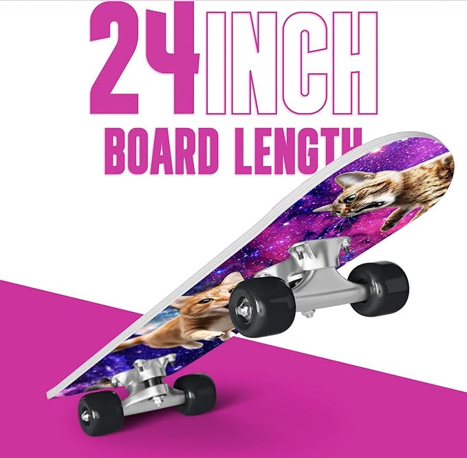 24 inch Rude Boyz Mini Cruiser Skateboard - Aluminium Trucks - Kids Skateboard Ages 5-8 Beginner - Skateboards for Kids-BubblyBeeBaby