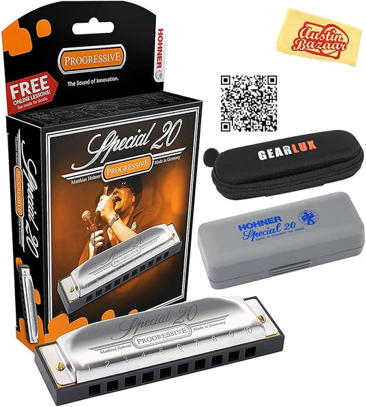 Hohner Special 20 Harmonica - Key of G Bundle with Case, Pouch, Online Manual, and Austin Bazaar Polishing Cloth-BubblyBeeBaby