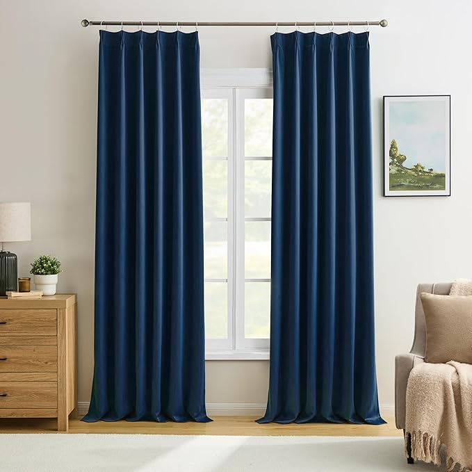 KEQIAOSUOCAI Navy Pinch Pleated Curtains & Drapes 90 Inches Long for Sliding Door Black Out for Boys Playroom Thermal Insulated Window Draperies for French Door 40 Width x 90 Length 2 Panels Set-BubblyBeeBaby
