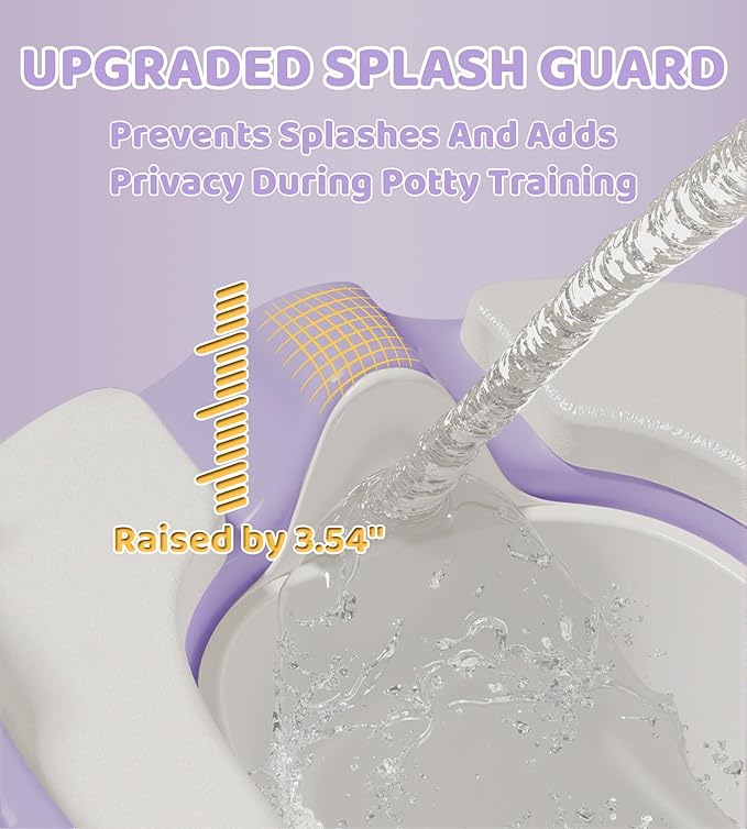 2-in-1 Toddler Potty Training Toilet Seat with Step Stool Ladder – Adjustable Height Potty Chair Urinal for Baby Boys Girls Age 1-3, Foldable Training Potty with Splash Guard & Anti-Slip Feet, Purple-BubblyBeeBaby