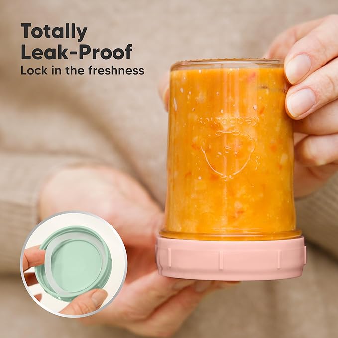 KeaBabies 4pk 8oz Glass Baby Food Containers with Lids - Leak-Proof, Microwavable Small Glass Jars, Baby Purees & Toddler Snack Storage Containers, BPA-Free, Dishwasher & Freezer Safe (Musk Dusk)-BubblyBeeBaby
