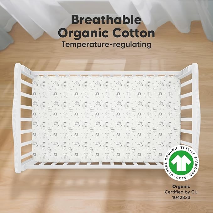 KeaBabies 2-Pack Organic Crib Sheets for Boys, Girls - 52x28 Fitted Crib Mattress Sheet Neutral, Breathable Jersey Cotton Cover for Baby Bed, Toddler Mattress, Soft & Cute Prints (KeaSafari)-BubblyBeeBaby