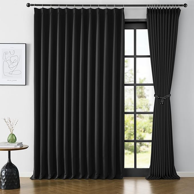KEQIAOSUOCAI 80 Inch Wide Black Pinch Pleated Curtains 80 x 84, Thermal Insulated Noise Cancelling Living Room Office Drapes 84 Inches Long, Patio Sliding Glass Door Window Curtain 2 Panels-BubblyBeeBaby