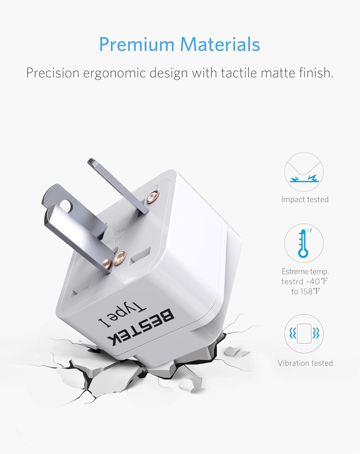 BESTEK Australia New Zealand Travel Plug Adapter, Grounded Universal Type I Plug Adapter AU to US Adapter, Compact for Australia, New Zealand and More