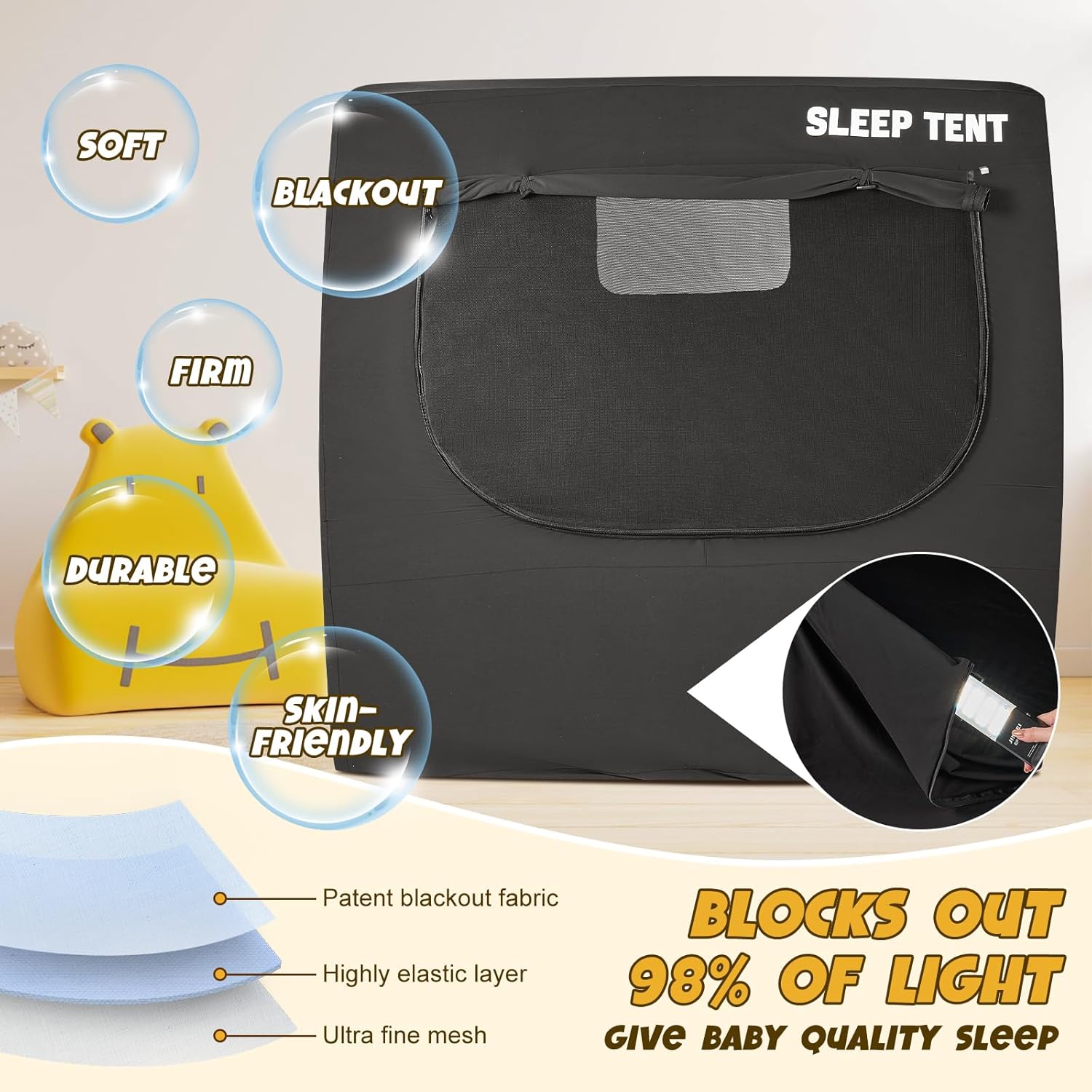 BORNA Pack N Play Blackout Cover for Littles, Baby Sleep Pod, Full Size Crib Blackout Cover Blocks 90%+ Light, Breathable Baby Sleep Tent, Lightweight and Portable Crib Night Cover for Travel