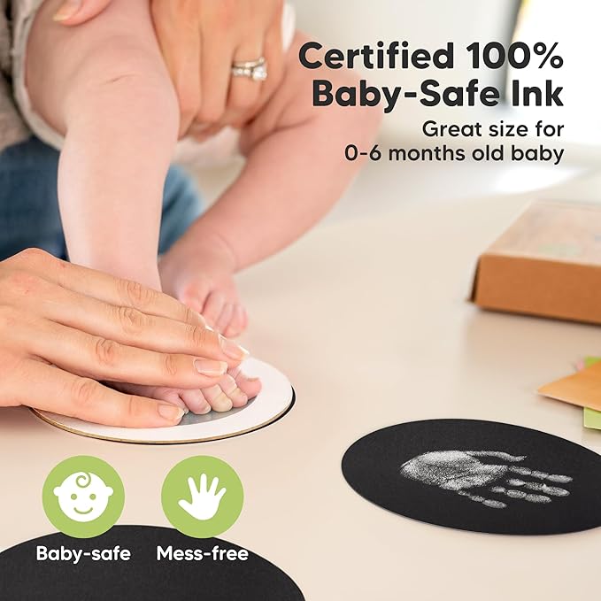 2-Pack Round Inkless Baby Hand and Footprint Kit - Mess Free Ink Pad for Newborn Keepsake, Dog Nose & Paw Print Kit, Clean Touch Ink Pad for Baby Hand & Footprints, Ideal New Mom Gifts (Silver)-BubblyBeeBaby