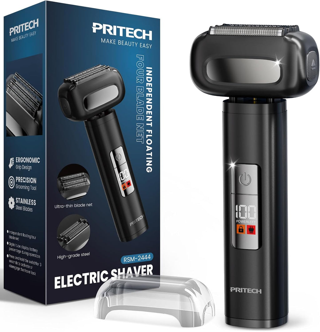 PRITECH Electric Razor Men Shaving Face, Men Electric Shaver, Close Electric Foil Shaver Waterproof with LED Display & USB C Fast Charge (Black)