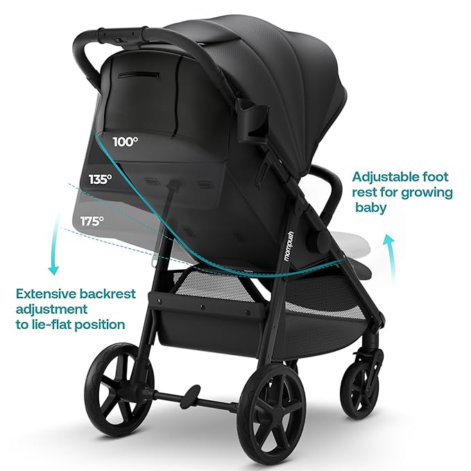 Mompush Nova Baby Stroller for Toddler, Infant & Newborn | Spacious Seat & Lie-Flat Mode | Compact One-Hand Fold, UPF 50+ Canopy & All-Wheel Suspension | Includes Rain Cover & Cup Holder-BubblyBeeBaby