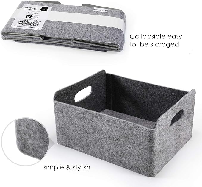 Welaxy Storage Baskets Collapsible Felt Storage bin Foldable Shelf Drawers Organizers for Kids Pet Toys magazine Books Clothes Closet Cabinet decluttering (Charcoal)-BubblyBeeBaby