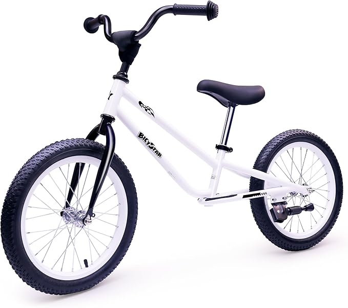16 Inch Kids Balance Bike for 5-8 Year Old, BMX Kids Bike with No Pedals, Air Rubber Tires, Footrests, Adjustable Height for Big Kids, Boys, Girls-BubblyBeeBaby